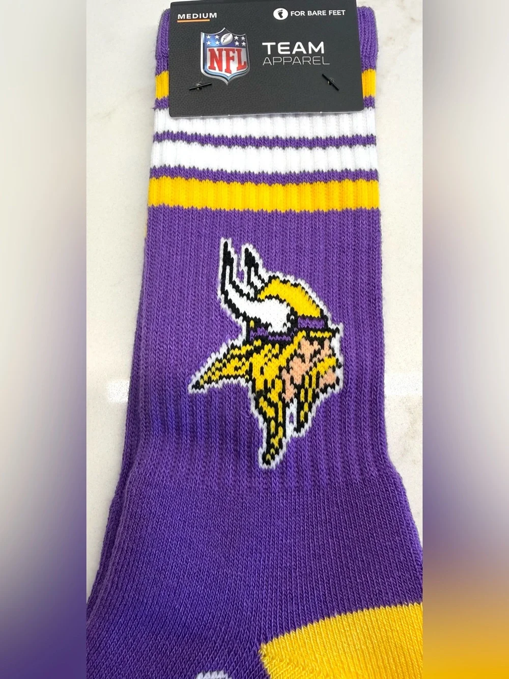 NWT For Bare Feet Minnesota Vikings NFL Crew Socks M